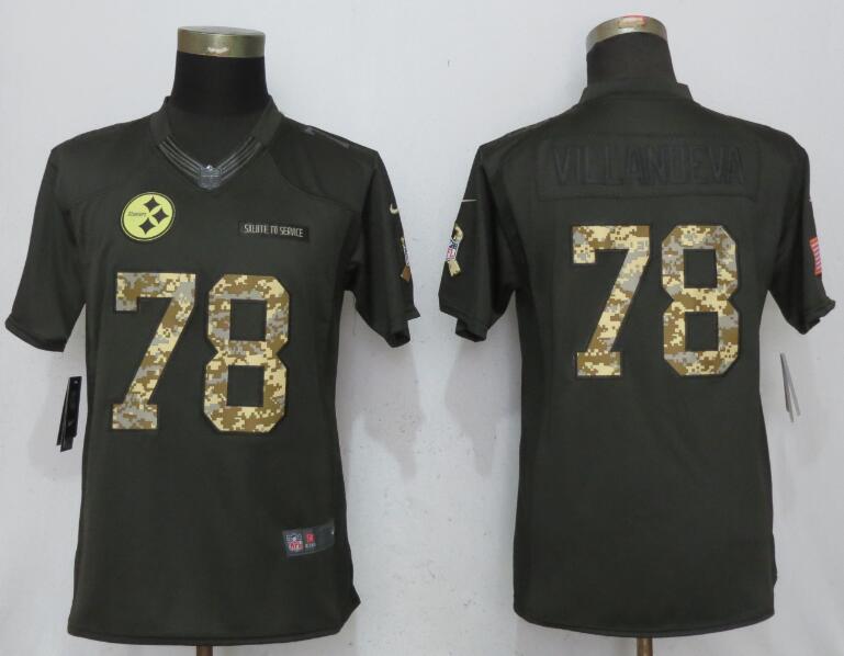 Women Pittsburgh Steelers #78 Villanueva Green Nike Salute To Service Limited Jerseys->women nfl jersey->Women Jersey